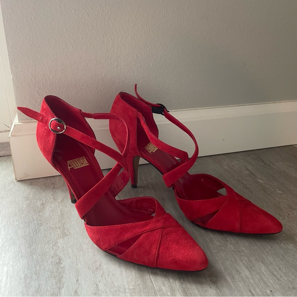 red suede vintage heels